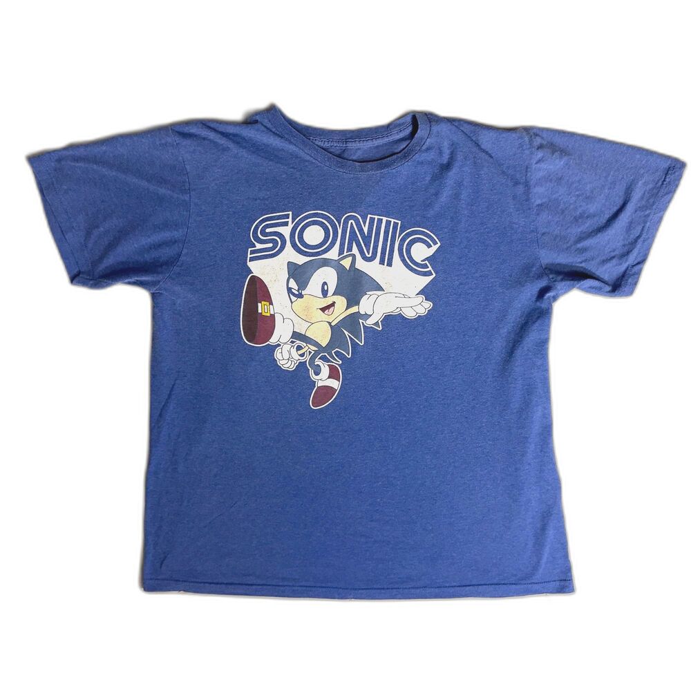 Sega Sonic Hedgehog Blue Graphic T-Shirt Men's XL Video Game Tee Top Summer